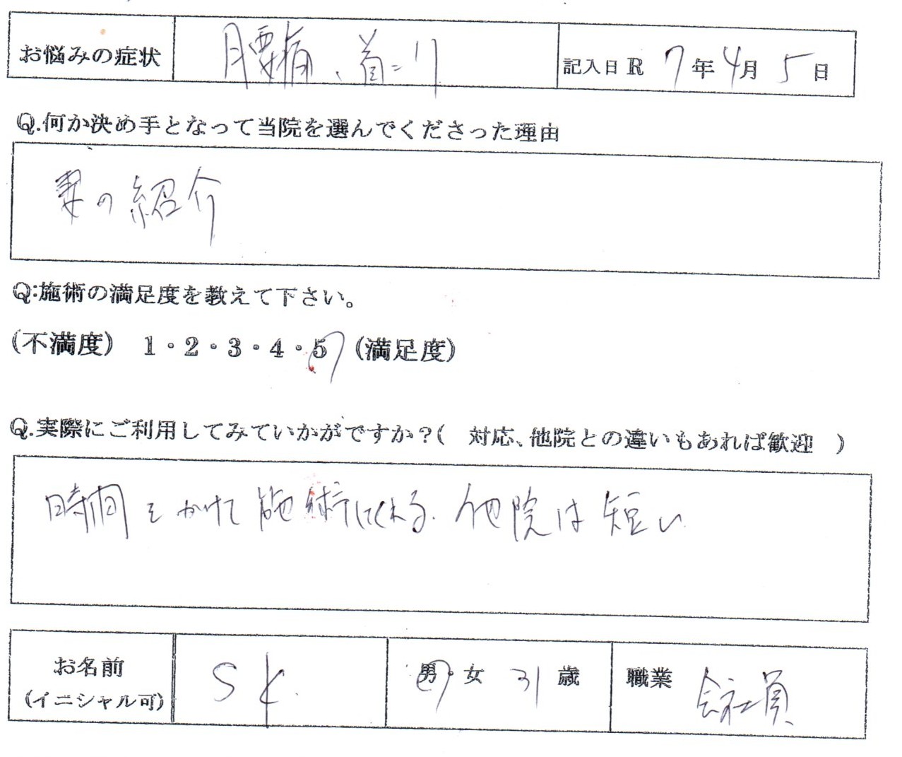反り腰で腰痛、首コリで頭痛男性31歳会社員