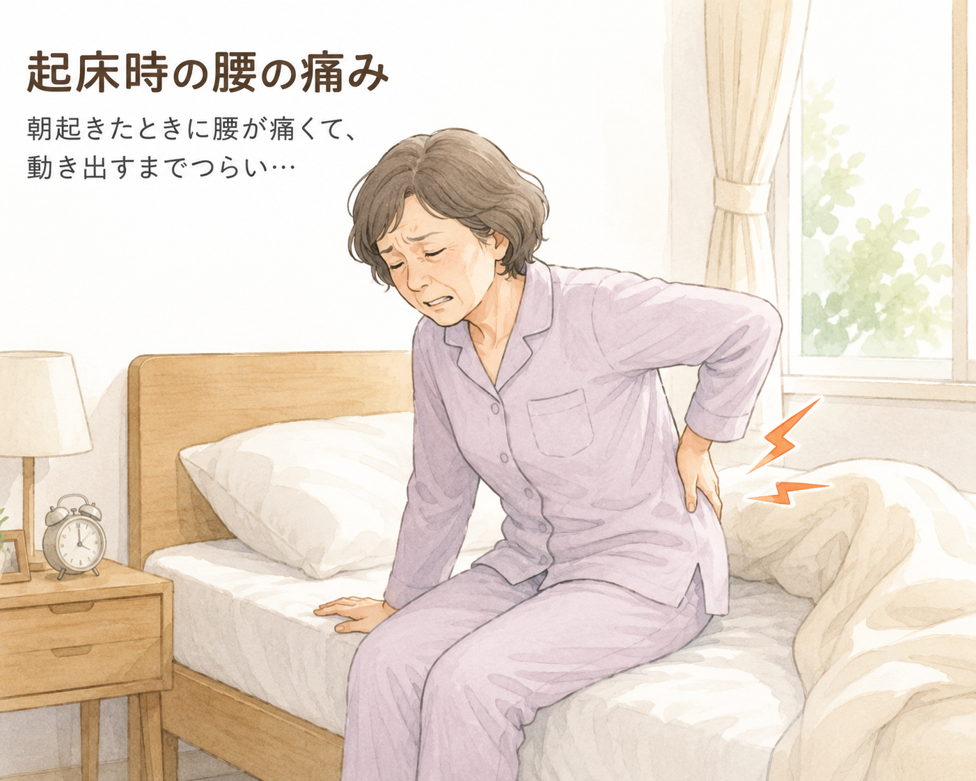【起床時の腰痛と股関節の動きにくさ｜60代女性】