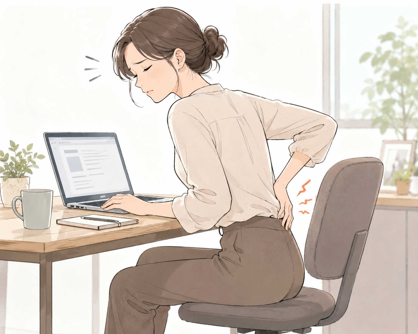 【首を左右に向けると負担を感じる・身体の歪みが気になる30代女性】